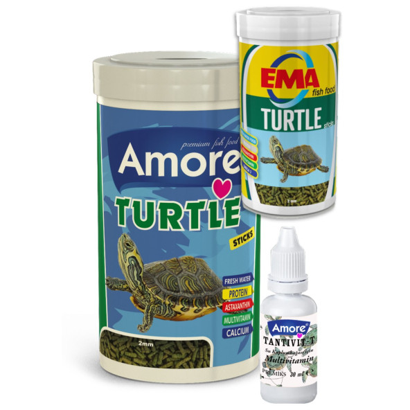 Amore Turtle Green Sticks Kaplumbağa Yemi ve Multivitamin Seti 1000 ve 250 ml Ema ürün görseli 1