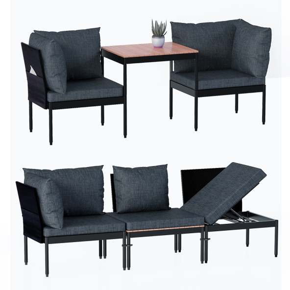 Limni Home Mini Multilounge Bahçe Balkon mobilyasi, Şezlong ( SİYAH ) ürün görseli 1