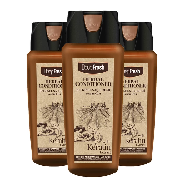 Deep Fresh Herbal Bitkisel Saç Kremi Keratin Özlü Kuru & Yıpranmış Saçlar 3 x 500 ml ürün görseli 1