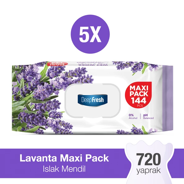 Deep Fresh Maxi Pack Islak Mendil Lavanta 5 x 144 Yaprak ürün görseli 1