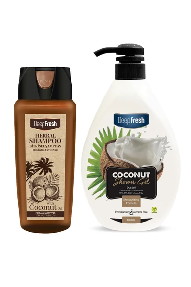 Deep Fresh Herbal Bitkisel Şampuan Hindistan Cevizi Yağı Özlü Tüm Saçlar 500 ml & Duş Jeli Coconut 1 lt ürün görseli 1