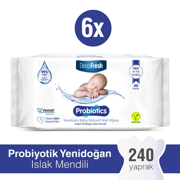 Deep Fresh Probiyotik Doğal Yenidoğan Islak Mendil 6 x 40 Yaprak ürün görseli 1