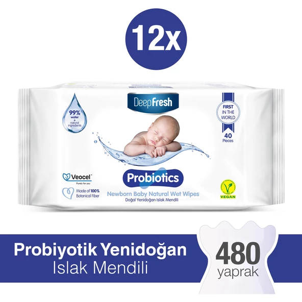 Deep Fresh Probiyotik Doğal Yenidoğan Islak Mendil 12 x 40 Yaprak ürün görseli 1