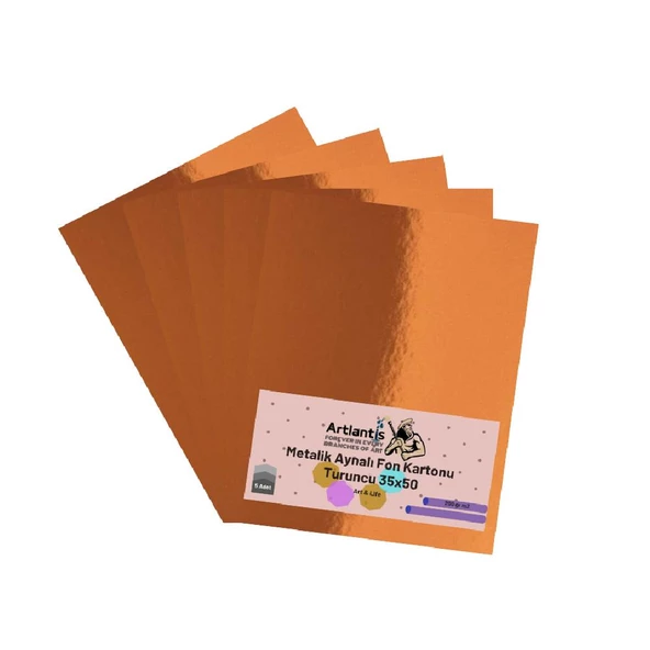 Turuncu 35x50 Metalik Aynalı Fon Kartonu 5 Adet 1 Paket Artlantis Aynalı Metalik Fon Kartonu ürün görseli 1