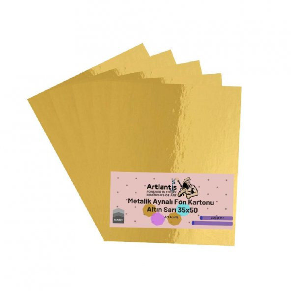 Altın Sarı 35x50 Metalik Aynalı Fon Kartonu 5 Adet 1 Paket Artlantis Aynalı Metalik Fon Kartonu ürün görseli 1
