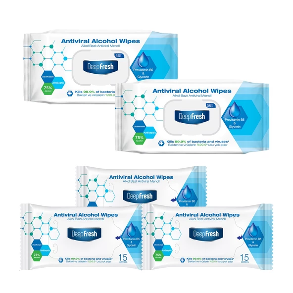 Deep Fresh Antiviral Islak Mendil 2 x 56 Yaprak & Cep Mendili 3 x 15 Yaprak ürün görseli 1