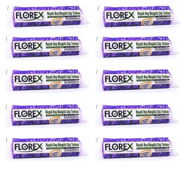 Florex 60 Litre Büzgülü Lavanta Kokulu Çöp Torbası Poşeti / 65 x 70 Cm. - 10x10 Rulo / Paket ürün görseli 1