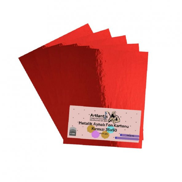 Kırmızı 35x50 Metalik Aynalı Fon Kartonu 5 Adet 1 Paket Artlantis Aynalı Metalik Fon Kartonu ürün görseli 1