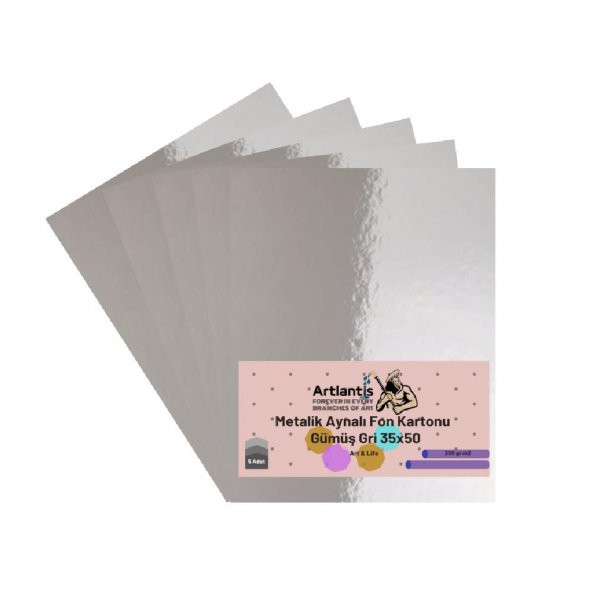 Gümüş Gri 35x50 Metalik Aynalı Fon Kartonu 5 Adet 1 Paket Artlantis Aynalı Metalik Fon Kartonu ürün görseli 1