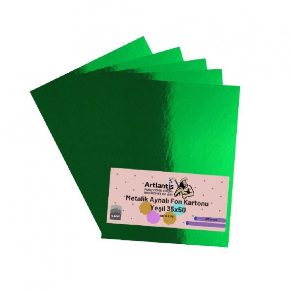 Yeşil 35x50 Metalik Aynalı Fon Kartonu 5 Adet 1 Paket Artlantis Aynalı Metalik Fon Kartonu ürün görseli 1