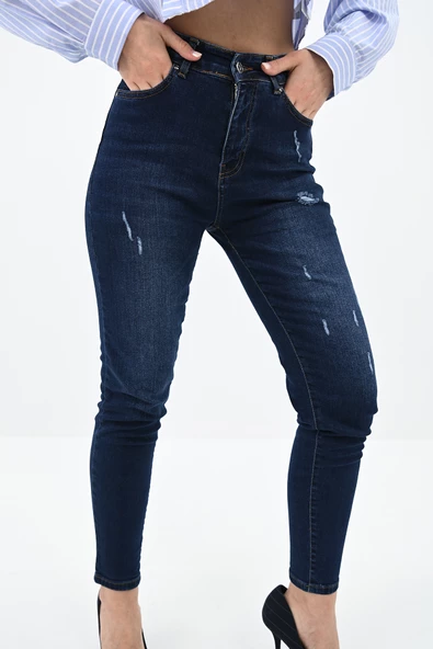 Kadın Yüksek Bel Lacivert Jean Pantolon 6178-23 ürün görseli 1