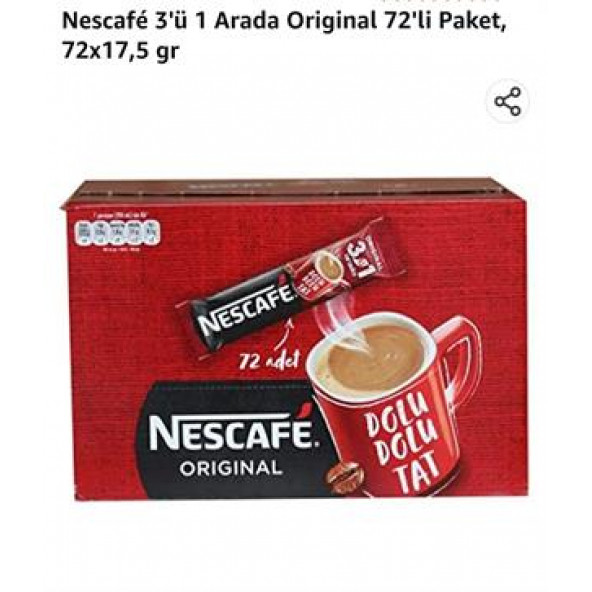 Nestle   Nescafe 3ü 1 Arada  Kahve 72 adet orıgınal ürün görseli 1