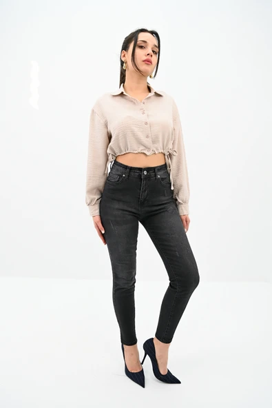 Kadın Yüksek Bel Füme Jean Pantolon 6189-23 ürün görseli 1