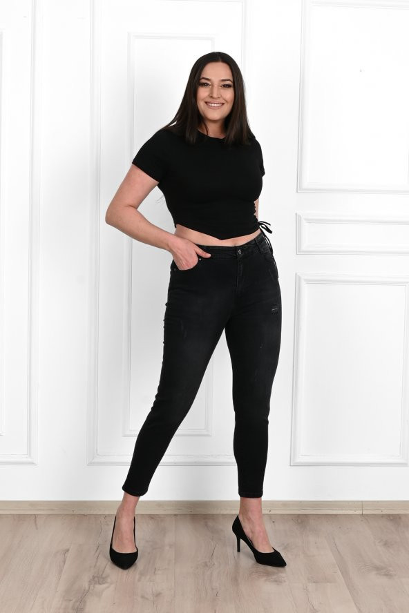Kadın Büyük Beden Füme Jean Pantolon 6188-23 ürün görseli 1