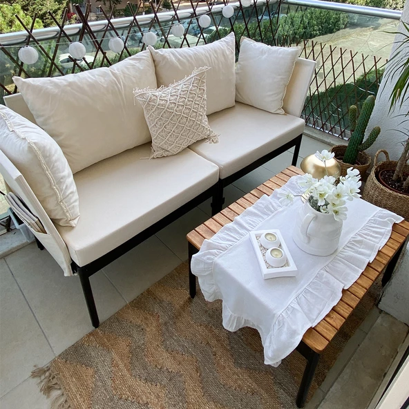 Limni Home Mini Multilounge Bahçe Balkon mobilyasi, Şezlong ( KREM ) ürün görseli 1