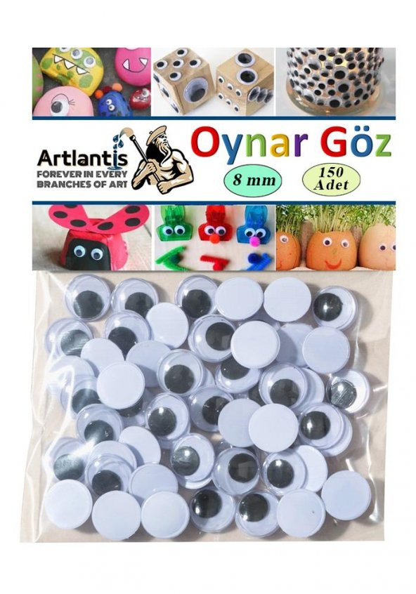 Oynar Göz Siyah 8 mm 150 li 1 Paket Oynayan Göz 8mm Hobi Tasarım Anasınıfı Kreş Etkinlik Elişi ürün görseli 1