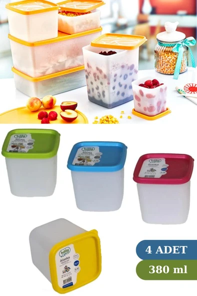 Flosoft 380 ml Alaska Buzdolabı Dondurucu Erzak Gıda Saklama Kabı 4'lü Set (4x380ml) ürün görseli 1
