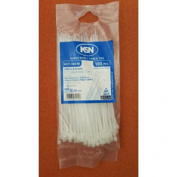 KSN Kablo Bağı Plastik Kelepçe Beyaz 9x760mm - 100 Adet ürün görseli 1