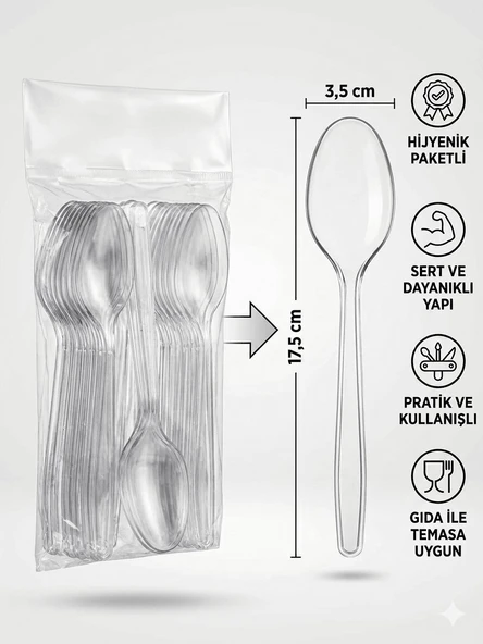 100 Adet Lüx Sert Plastik Kaşık ( 100 lü ekonomik paket ) ürün görseli 1