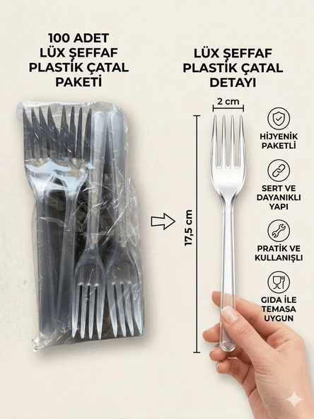 100 Adet Lüx Sert Plastik Çatal ( 100 lü ekonomik paket ) ürün görseli 1