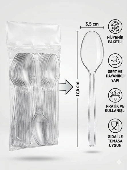 100 Adet Lüx Sert Plastik Kaşık ( 100 lü ekonomik paket ) ürün görseli 1