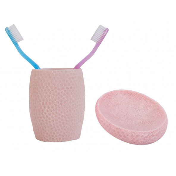 ZBOSP-C19 SABUNLUK DİŞ FİRÇALİK 2 Lİ BANYO SETİPEMBE PETEK MODELPOLİRESİN ürün görseli 1