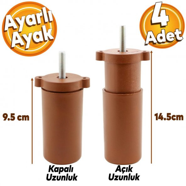 4 Adet Gizli Mobilya Kanepe Sehpa Koltuk Orta Destek Ayağı Ayarlanabilir 9.5 cm Kahverengi Ayak ürün görseli 1