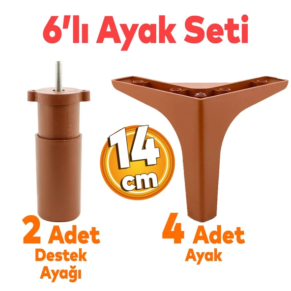 Sedef 6'lı Set Mobilya Tv Ünitesi Çekyat Koltuk Kanepe Destek Ayağı 14 Cm Kahverengi Baza Ayakları ürün görseli 1