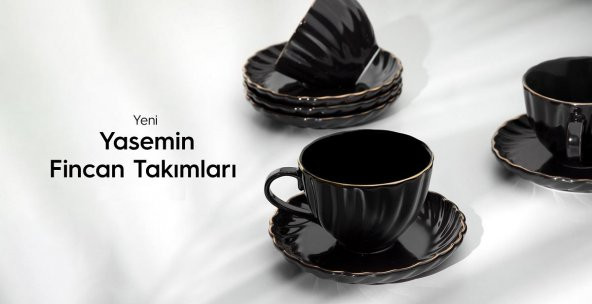 Nehir porselen yaldızlı çay fincanı seti takımı 6 kişilik siya ürün görseli 1