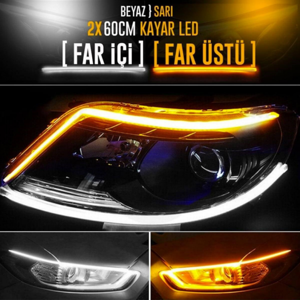 Far Içi Far Üstü Selamlamalı Sinyalli Beyaz - Turuncu Kayar Led 2li Set 60 Cm ürün görseli 1