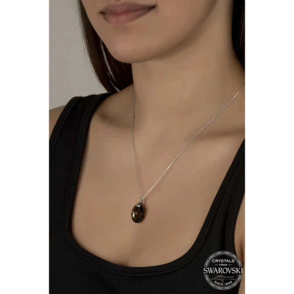 Swarovski Crystal Taşlı Oval Gümüş Kadın Kolye ürün görseli 1