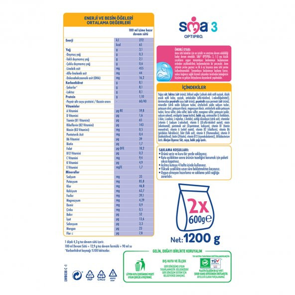 SMA Optipro 2 Devam Sütü 1200 gr - Resim 2