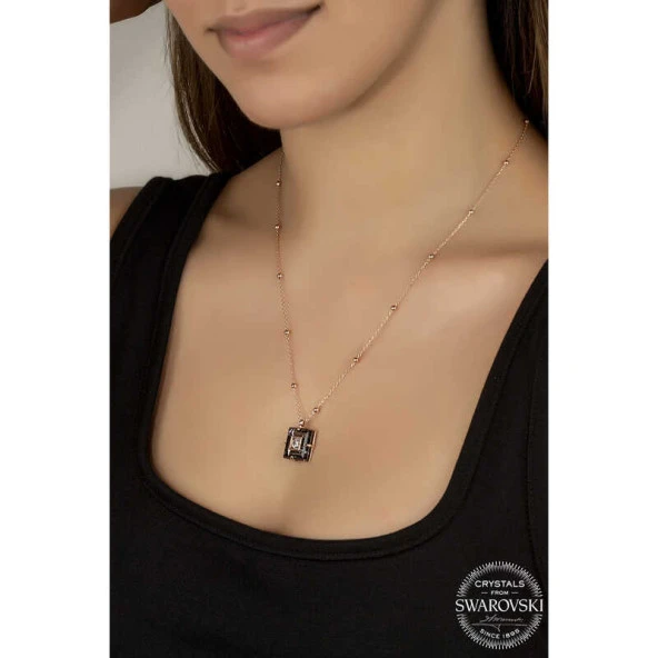 Swarovski Crystal Taşlı Rose Top Zincir Siyah Elmas Gümüş Kadın Kolye ürün görseli 1
