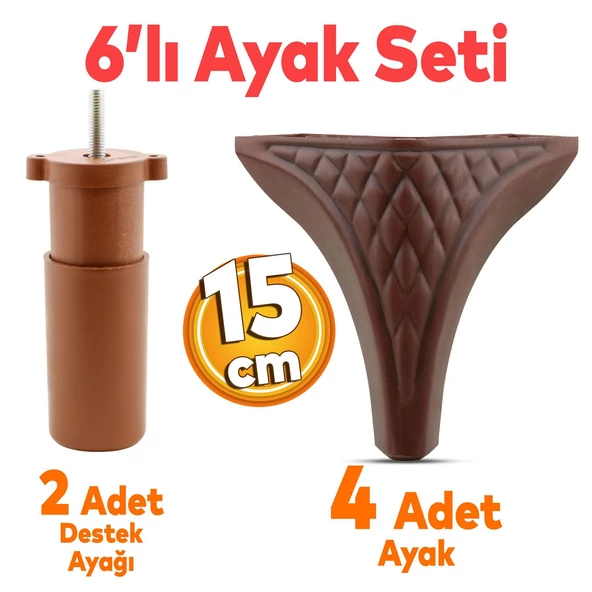 Petek 6'lı Set Mobilya Tv Ünitesi Çekyat Koltuk Kanepe Destek Ayağı 15 Cm Kahverengi Baza Ayakları ürün görseli 1