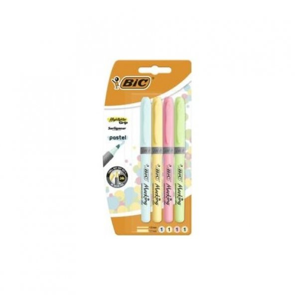Bic Marking Grip Pastel Renk Fosforlu Kalem 4`lü Set ürün görseli 1