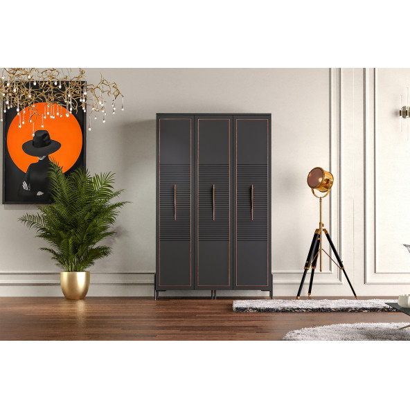 Tocco Platin 3 Kapaklı Country Gardırop ürün görseli 1