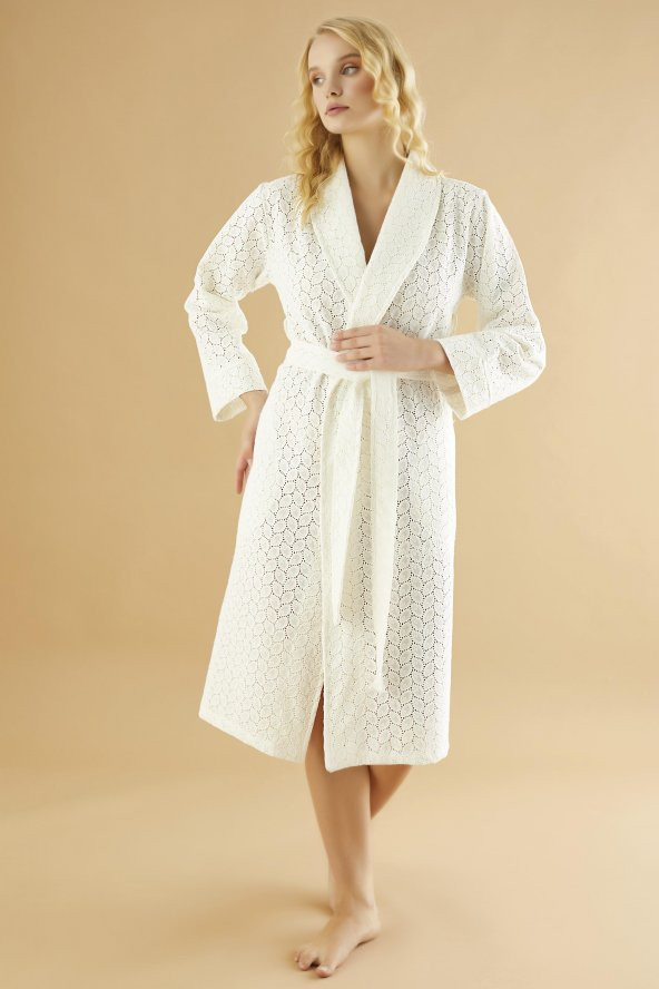 Beden Brodeli Bambu Cotton Bayan Sabahlık - Resim 2