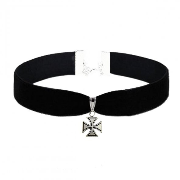 Siyah Renk Kadife Kadın Haç Choker Tasma Kolye ürün görseli 1