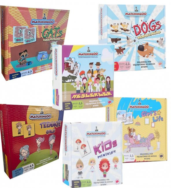 Matchingoo Eşleştirme-Hafıza Kartları Seti: Cats, Dogs, Meslekler, Girls Life, Kids, Teenage Girl ürün görseli 1