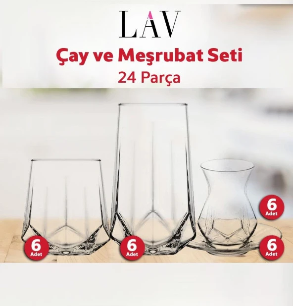 Lav çay ve su meşrubat bardağı seti takımı - 24 parça ürün görseli 1