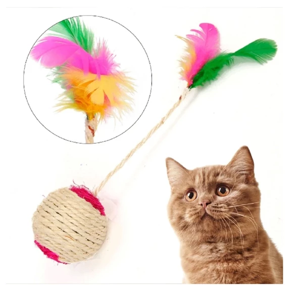 Renkli Tüylü İpli Kedi Oyuncağı ürün görseli 1