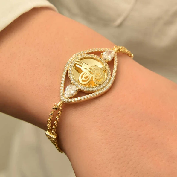 Gümüş Gold Kaplama Tuğralı Kadın Bileklik ürün görseli 1