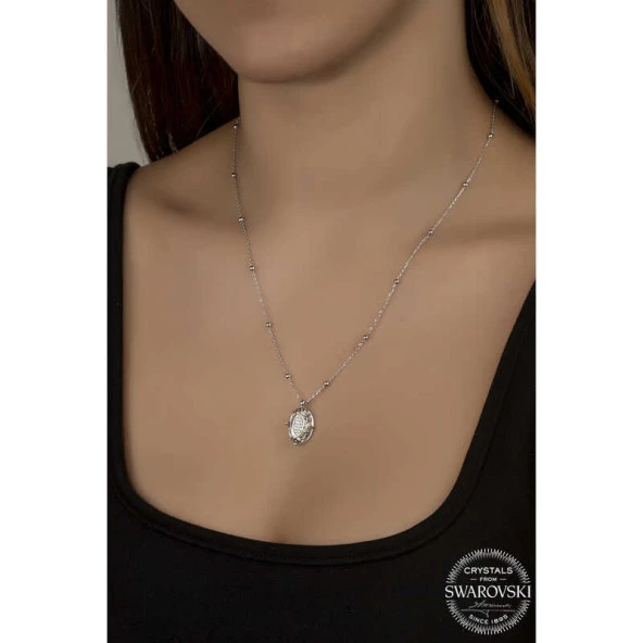Swarovski Crystal Taşlı Top Zincir Oval Gümüş Kadın Kolye ürün görseli 1