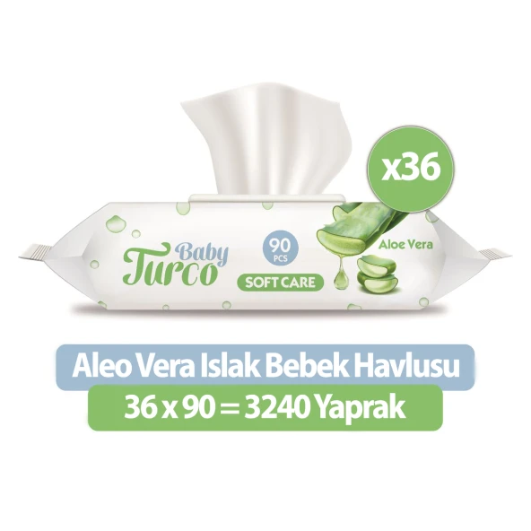 Baby Turco Softcare Aloea Vera Islak Havlu Mendil 90x36 3240 Yaprak ürün görseli 1