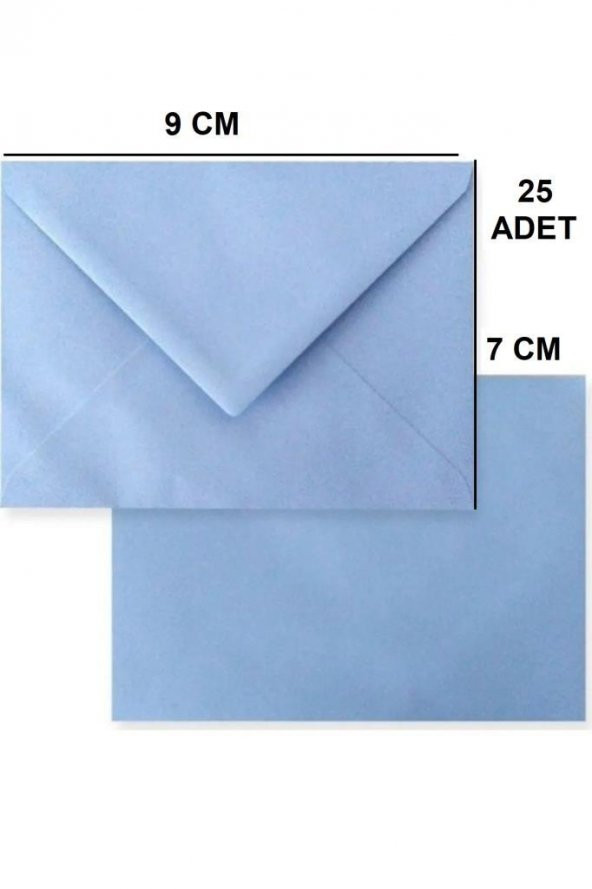 25 Adet Açık Mavi Renkli Küçük Zarf 7x9 ürün görseli 1