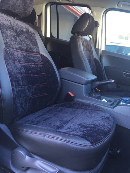 VW Amarok Orta Kumaş Siyah Kadife- Kenarlar Maldive Deri ürün görseli 1