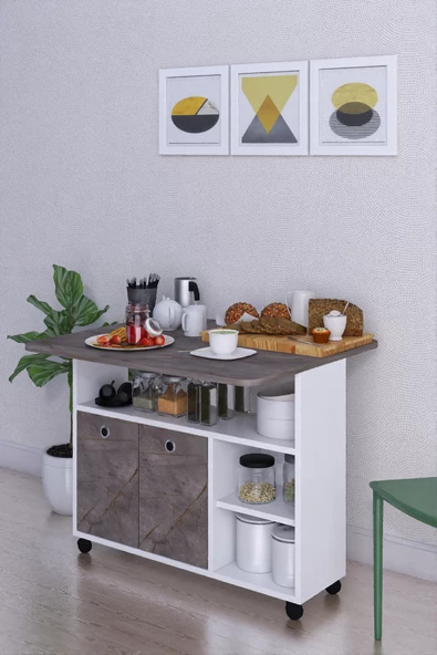 RAFİNERİ Kelebek  Masa Çok Amaçlı 2 Kapaklı  metal kulplu Katlı Mutfak Balkon Masası MDF ürün görseli 1