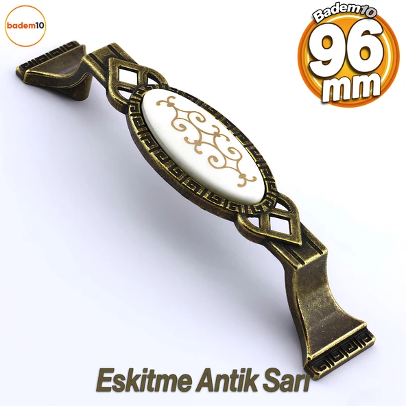 Palmira (96 mm - 9.6 cm) Eskitme Antik Sarı Metal Mobilya Mutfak Çekmece Dolap Kulpu Kulbu Kulpları ürün görseli 1