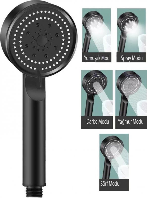 Hayal Sepeti  Siyah Turbo Fan 5 Fonksiyonlu Duş Başlığı El Duşu ürün görseli 1
