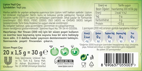Lipton Yeşil Çay Sade Bitki Çayı 2li Paket - Resim 8